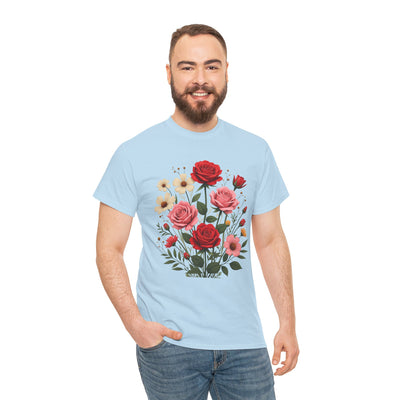 Wildflowers and Pink & Red Roses, Graphic T-Shirts for Women, Floral Shirt, Womens Short Sleeve, Ladies Graphic Tees #5134TTS