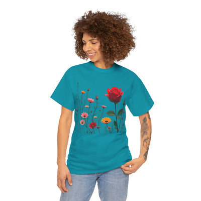 Wildflowers and a Red Rose, Graphic T-Shirts for Women, Floral Shirt, Womens Short Sleeve, Ladies Graphic Tees #5006TTS