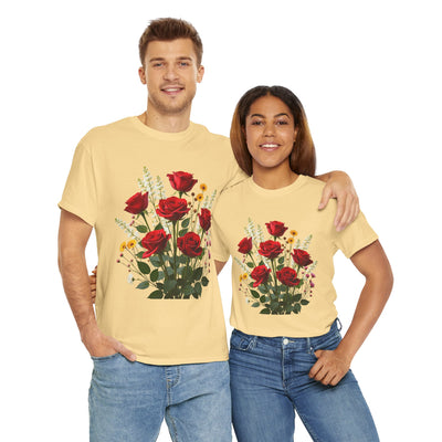Wildflowers and Red Roses, Graphic T-Shirts for Women, Floral Shirt, Womens Short Sleeve, Ladies Graphic Tees #5128TTS