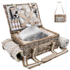 4 Person Deluxe Wicker Picnic Basket open tan