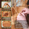 4 photos of wicker picnic basket being made