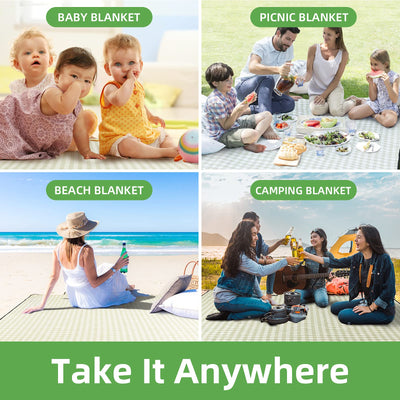 4 views green and white checkered picnic blanket