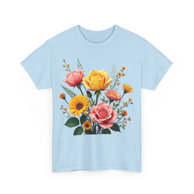 Wildflowers and Pink & Yellow Roses, Graphic T-Shirts for Women, Floral Shirt, Womens Short Sleeve, Ladies Graphic Tees #5146TTS