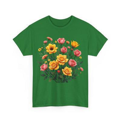 Wildflowers and Pink & Yellow Roses, Graphic T-Shirts for Women, Floral Shirt, Womens Short Sleeve, Ladies Graphic Tees #5139TTS