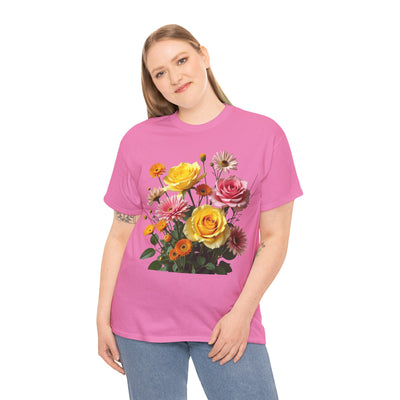 Wildflowers and Pink & Yellow Roses, Graphic T-Shirts for Women, Floral Shirt, Womens Short Sleeve, Ladies Graphic Tees #5148TTS