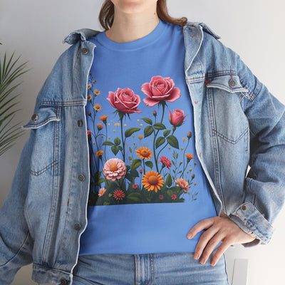 Wildflowers and Pink Roses, Graphic T-Shirts for Women, Floral Shirt, Womens Short Sleeve, Ladies Graphic Tees #5013TTS