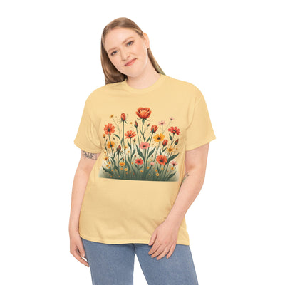 Wildflowers and Orange Roses, Graphic T-Shirts for Women, Floral Shirt, Womens Short Sleeve, Ladies Graphic Tees #5047TTS