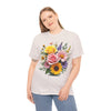 Wildflowers and Pink & Yellow Roses, Graphic T-Shirts for Women, Floral Shirt, Womens Short Sleeve, Ladies Graphic Tees #5145TTS