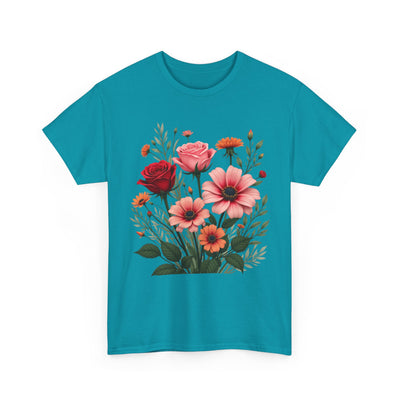 Wildflowers and Pink & Red Roses, Graphic T-Shirts for Women, Floral Shirt, Womens Short Sleeve, Ladies Graphic Tees #5133TTS
