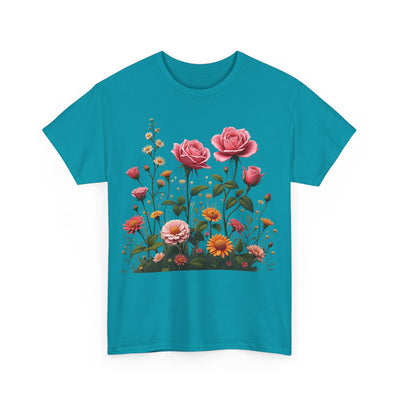 Wildflowers and Pink Roses, Graphic T-Shirts for Women, Floral Shirt, Womens Short Sleeve, Ladies Graphic Tees #5013TTS