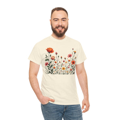Wildflowers and Orange Roses, Graphic T-Shirts for Women, Floral Shirt, Womens Short Sleeve, Ladies Graphic Tees #5042TTS