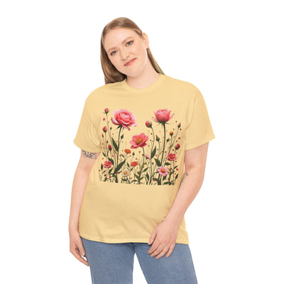 Wildflowers and Pink Roses, Graphic T-Shirts for Women, Floral Shirt, Womens Short Sleeve, Ladies Graphic Tees #5022TTS