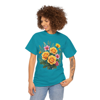 Wildflowers and Yellow Roses, Graphic T-Shirts for Women, Floral Shirt, Womens Short Sleeve, Ladies Graphic Tees #5135TTS