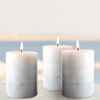 Set of 3 Scented Pillar Candles Creamy Coconut Scented Candles 3 x 4 Long-Lasting Candles Scented White Candles Palette Pillar Candles Clean Burning No Drip Candles Gift for Home Party Decor
