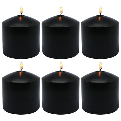 MISSYO 6 Pack Black 3x3 Inches Pillar Candles for Halloween, 36 Hour Long Burning Unscented Column Candles, Dripless and Smokeless Candles for Home Weddings Restaurant Spa Church and Emergency