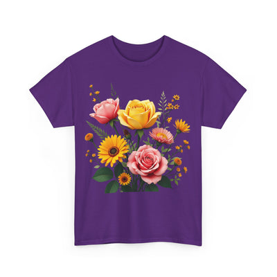 Wildflowers and Pink & Yellow Roses, Graphic T-Shirts for Women, Floral Shirt, Womens Short Sleeve, Ladies Graphic Tees #5146TTS