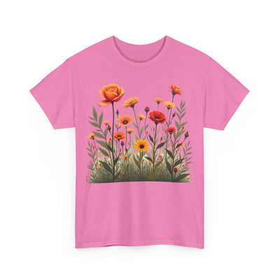 Wildflowers and Orange Roses, Graphic T-Shirts for Women, Floral Shirt, Womens Short Sleeve, Ladies Graphic Tees #5045TTS