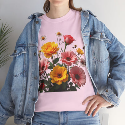 Wildflowers and Pink & Yellow Roses, Graphic T-Shirts for Women, Floral Shirt, Womens Short Sleeve, Ladies Graphic Tees #5147TTS