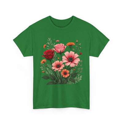 Wildflowers and Pink & Red Roses, Graphic T-Shirts for Women, Floral Shirt, Womens Short Sleeve, Ladies Graphic Tees #5133TTS