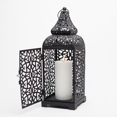 Richland Moroccan Temple Metal Lantern Black 15" Set of 10