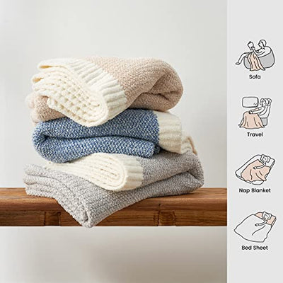 Snuggle Sac Grey Throw Blanket for Couch, Reversible Super Soft Blankets Warm Cozy Knit Blanket Fuzzy Plush Lightweight Throws Blankets for Sofa, Bed, Picnic, Heather Grey, 50 x 60 inches