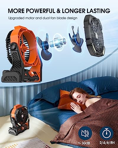 DOWILLDO 20000mAh Battery Powered Portable Fan - Rechargeable Outdoor Camping Fan with LED Lantern, Personal Cooling Fan for Bedroom with Cold Air, Table Fan for Travel, Hiking, Fishing, Picnic