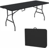 Camkey Portable Folding Table, Easy to Use with Lock Function, 6FT Fold-in-Half Utility Table with Collapsible Legs, Adjustable Table for Camping, Dining and Party Indoor/Outdoor, Black