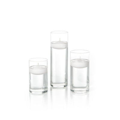Yummi Set of 18 Floating Candles and Cylinder Vases - White