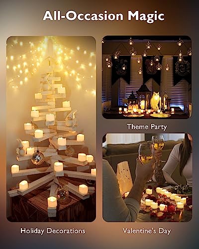 Homemory 48-Pack Novelty Flickering Flameless Tea Lights Candles, 200+Hours Battery Operated, Fake Electric LED Votive Candles, Small Wedding Candles for Table Centerpieces,Proposal,Anniversary