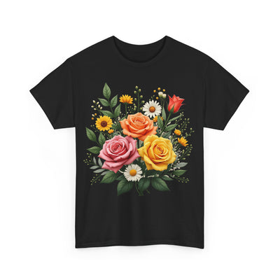 Wildflowers and Pink & Yellow Roses, Graphic T-Shirts for Women, Floral Shirt, Womens Short Sleeve, Ladies Graphic Tees #5144TTS