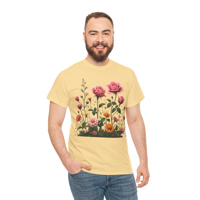 Wildflowers and Pink Roses, Graphic T-Shirts for Women, Floral Shirt, Womens Short Sleeve, Ladies Graphic Tees #5013TTS