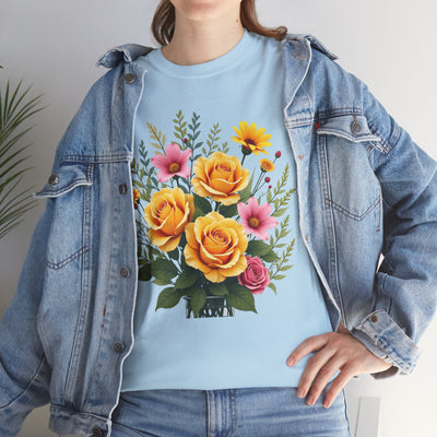 Wildflowers and Yellow Roses, Graphic T-Shirts for Women, Floral Shirt, Womens Short Sleeve, Ladies Graphic Tees #5135TTS