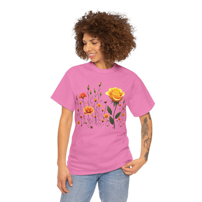 Wildflowers and a Yellow Rose, Graphic T-Shirts for Women, Floral Shirt, Womens Short Sleeve, Ladies Graphic Tees #5010TTS