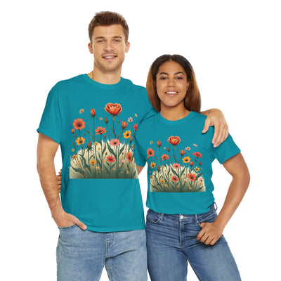 Wildflowers and Orange Roses, Graphic T-Shirts for Women, Floral Shirt, Womens Short Sleeve, Ladies Graphic Tees #5047TTS