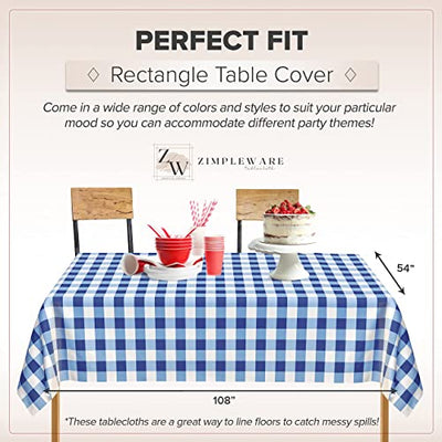 ZIMPLEWARE Blue Gingham Checkered 12 Pack Standard Disposable Plastic Party Picnic Tablecloth 54 Inch. x 108 Inch. Rectangle Table Cover
