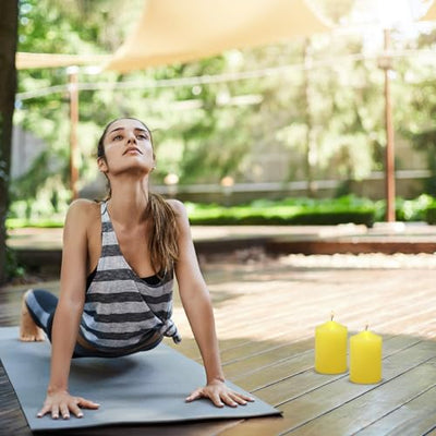 Yusevot 2 Inch Yellow Outdoor Citronella Pillar Candles, 24 Hour 2x3 Inch Dripless Scented Tapered Column Candles for Patio Home Party, Set of 8