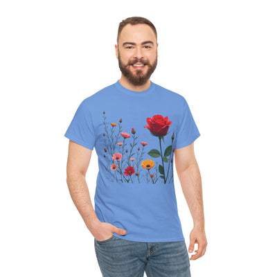 Wildflowers and a Red Rose, Graphic T-Shirts for Women, Floral Shirt, Womens Short Sleeve, Ladies Graphic Tees #5006TTS