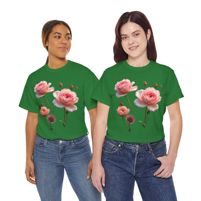 Wildflowers and Pink Roses, Graphic T-Shirts for Women, Floral Shirt, Womens Short Sleeve, Ladies Graphic Tees #5019TTS