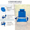 CARIBBEAN JOE Folding Beach Chair, 5 Position Lightweight, Portable Reclining Outdoor Camping Chair with Headrest, Shoulder Strap, and Cup Holder, Blue