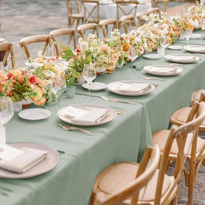 sancua 6 Pack Sage Green Tablecloth 60 x 102 Inch, Rectangle Table Cloth for 6 Feet Table - Stain and Wrinkle Resistant Washable Polyester Table Cover for Dining Table, Buffet Parties and Camping