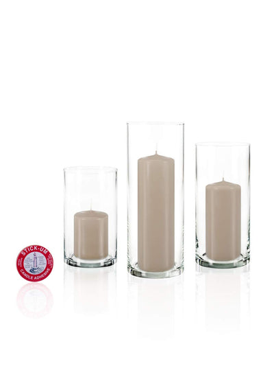 yummi Set of 12 Slim Pillars and Cylinder Vases - Sandstone