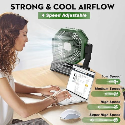 Multper 10000mAh Camping Fan Rechargeable with LED Lantern, Portable Fan Outdoor Camping Fans for Tents with Remote & Hook, 4 Speed Powerful USB Table Fan for Fishing, Camping, Travel, Jobsite (Black)