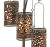 Deco 79 Metal Perforated Moroccan Design 3 Hanging Holder Candle Lantern with Scrollwork Stand, 16" x 16" x 67", Brass