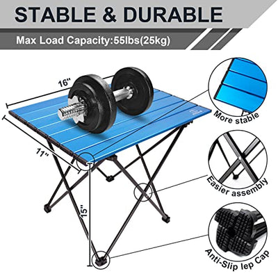 MSSOHKAN Camping Table Folding Portable Camp Side Table Aluminum Lightweight Carry Bag Beach Outdoor Hiking Picnics BBQ Cooking Dining Kitchen Blue Small