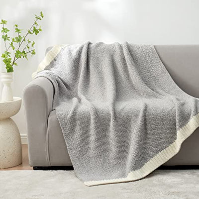 Snuggle Sac Grey Throw Blanket for Couch, Reversible Super Soft Blankets Warm Cozy Knit Blanket Fuzzy Plush Lightweight Throws Blankets for Sofa, Bed, Picnic, Heather Grey, 50 x 60 inches