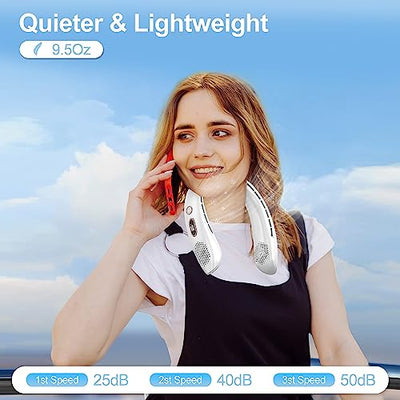 VEKK Neck Fan, Portable Bladeless Fan, 6000mAh Battery USB Rechargeable, LED Display, 360° Cooling Wearable Personal Fan, 3 Speeds, Quiet, Hands Free Neck Fans for Travel, Outdoor, Camping