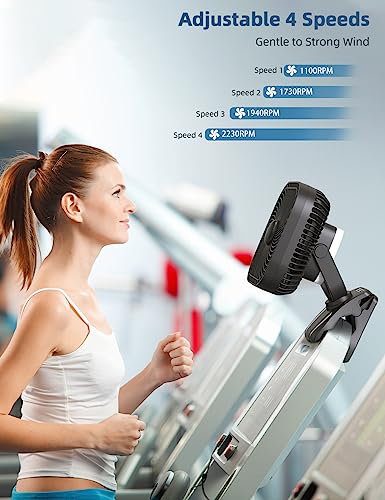 SLENPET 20000mAh Rechargeable Portable Clip on Fan, Last 78 hrs, 4 Speeds Camping Fan, Battery Operated Desk Fan with Light & Hook, 8 inch Personal Fan for Outdoor Golf Cart Stroller Camping