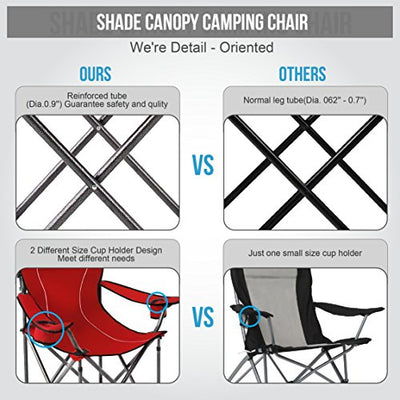 ALPHA CAMP Camp Chairs with Shade Canopy Chair Folding Camping Recliner Support 350 LBS - Red