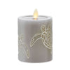 Luminara Grey Flameless LED Candle with Debossed Sea Turtle Moving Flame Pillar (3" x 4.5"), Unscented Real Wax with Recessed Edge, Battery Operated Candle Lights