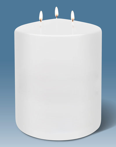 Hyoola White Three Wick Large Candle - 6 x 8 Inch - Unscented Big Pillar Candles - 188 Hour - European Made